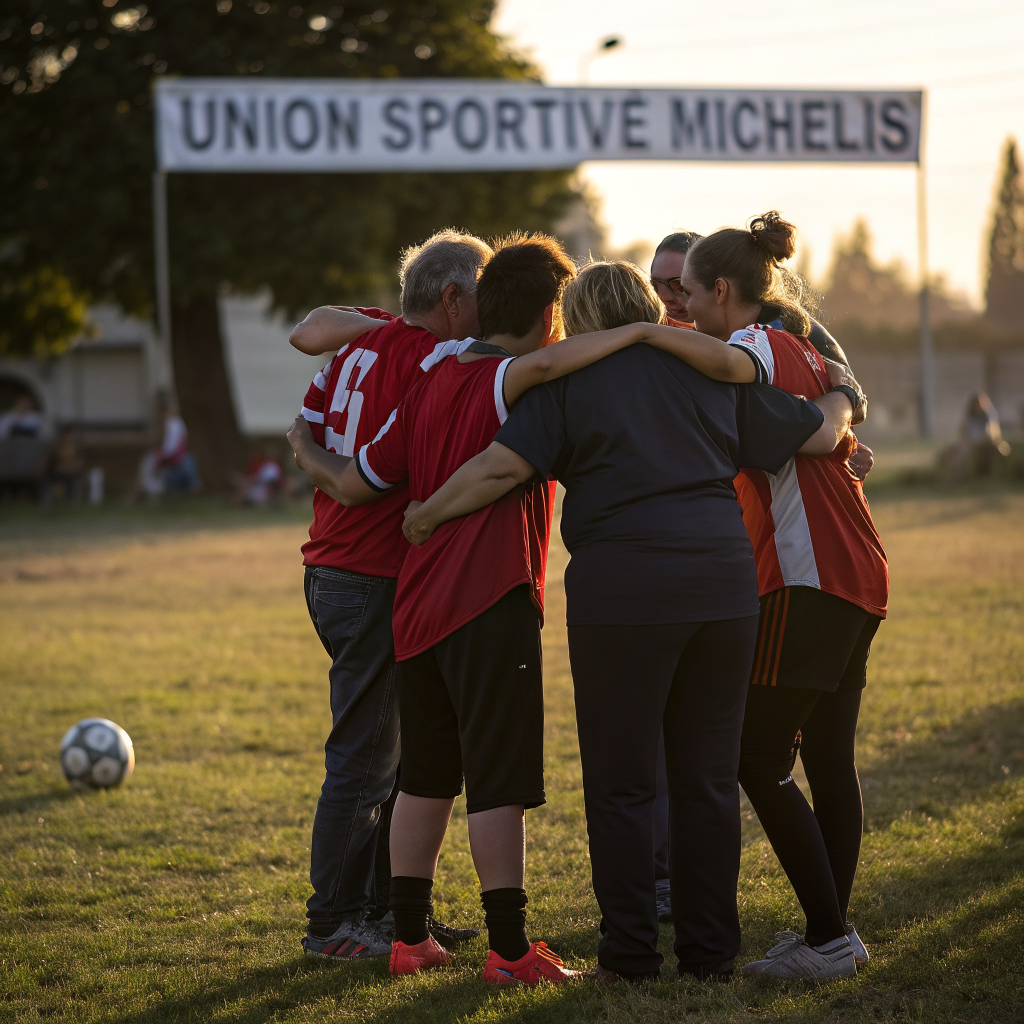Community members in a team huddle